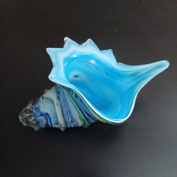 Vintage Murano Blue Swirl Conch Shell 9" With Clear Glass Knobs - Picture 1 of 14